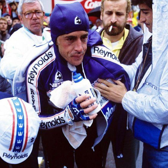 Pedro Delgado tras la finalización de la etapa 14 del Giro de 1988. Foto Graham Watson